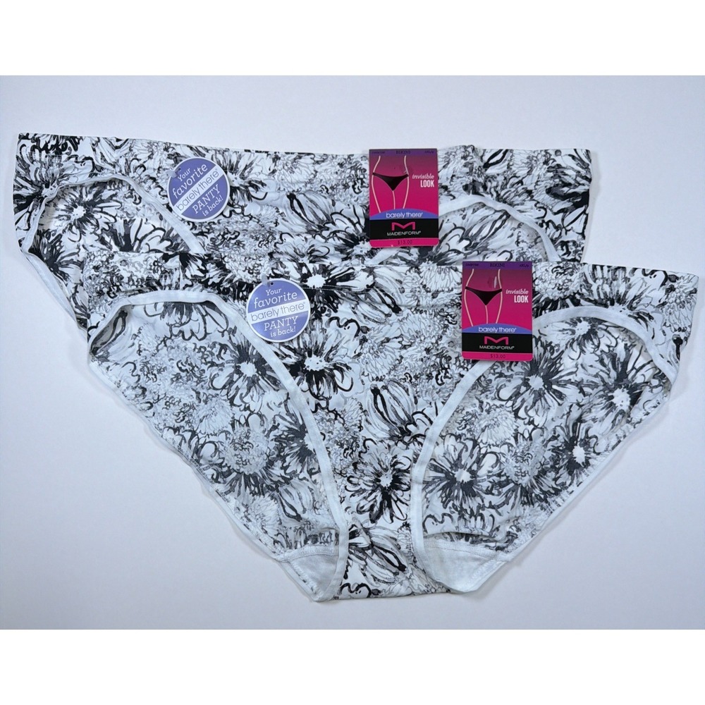 Maidenform Barely There Invisible Look Bikini Panty 2XL Black Floral 2 Pk DMBTBK